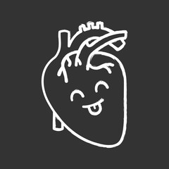 Smiling human heart anatomy chalk icon
