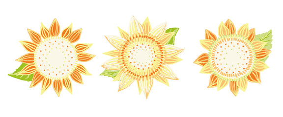手描き風 ひまわり ベクターセット