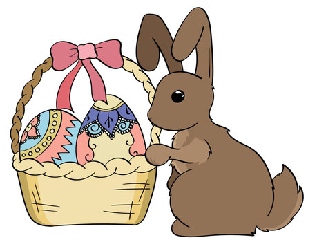 Bunny with Easter Eggs in a Basket