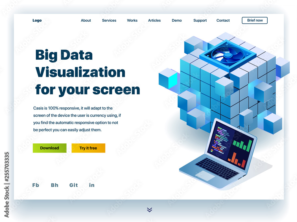 Wall mural website providing the service of big data visualization for your screen. concept of a landing page f
