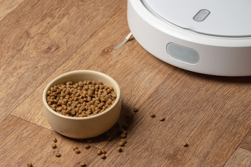 Cleaning for pets, scattered food on the floor