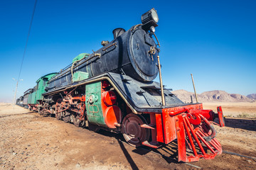 Old steam locomotive on a Wadi Rum Station in Jordan