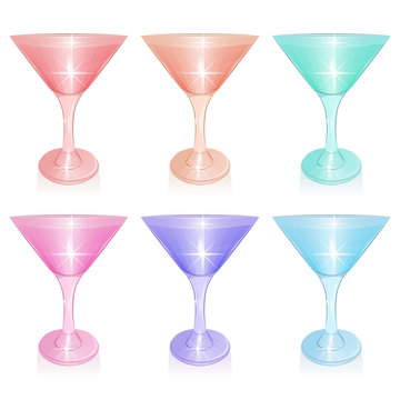 Set of alcoholic cocktails isolated on white background. Holidays club party summer cocktails, cocktail glasses. Design elements