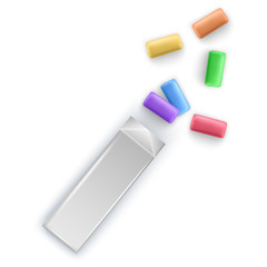 Colorful Pads of bubble gums. Chewing gums for healthy teeth and dental hygiene. Vector illustration