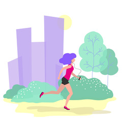 Obraz na płótnie Canvas vector illustration of girl running in city Park, flat design