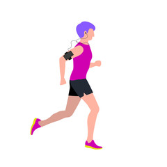 vector illustration of young male athlete engaged in running, flat design