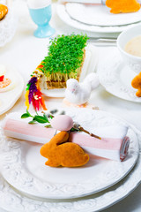 a colorful and festive Easter table decoration