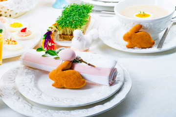 a colorful and festive Easter table decoration