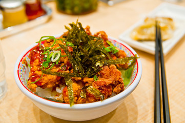 Japanese fast food - deep fried chicken with rice