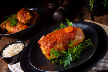 Roasted cabbage rolls with rice and minced meat according to the recipe of omas