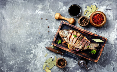 Carp stuffed with vegetables