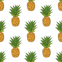Fototapeta premium Vector seamless watercolor pattern with pineapples. seamless pattern