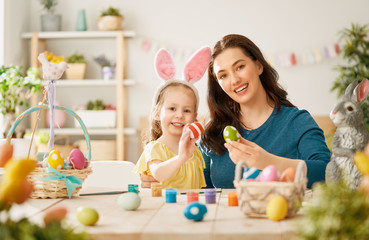Family preparing for Easter