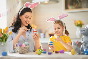 Family preparing for Easter