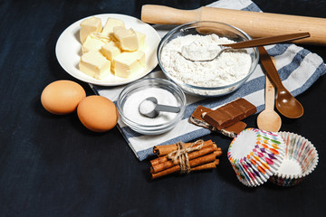 baking ingredient on black background