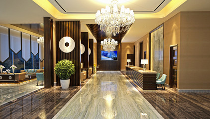 3d render luxury hotel reception