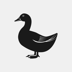 Goose black silhouette. Farm animal icon