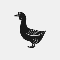 Duck black silhouette. Farm animal icon