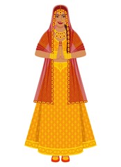 Indian bride in wedding gold lehenga dress