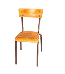 vintage office chair with a wooden seat on metal legs