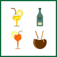4 alcoholic icon. Vector illustration alcoholic set. orange coctail and wine bottle icons for alcoholic works - 255711512