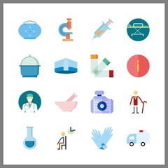 16 doctor icon. Vector illustration doctor set. stretcher and medicine bag icons for doctor works