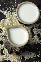 Obraz na płótnie Canvas Sesame Seed Milk. Vegan milk. Keto drink.