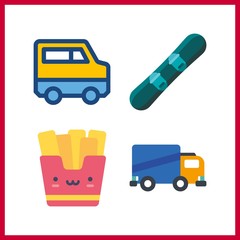 4 fast icon. Vector illustration fast set. french fries and delivery truck icons for fast works