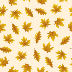 Fototapeta premium Seamless pattern with autumn leaves on yellow background, for any occasion
