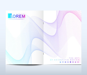 Modern vector template for brochure, leaflet, flyer, cover, catalog in A4 size. DNA helix, DNA strand, molecule or atom, neurons. Abstract structure for Science or medical background