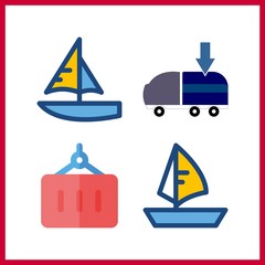 4 maritime icon. Vector illustration maritime set. container and sailboat icons for maritime works