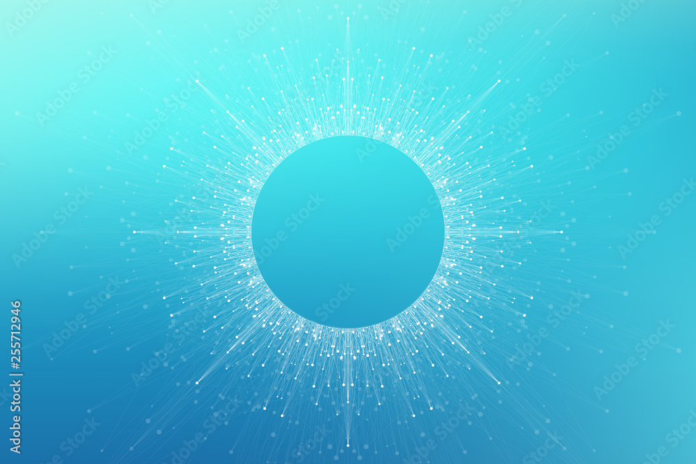 Fototapete Quantum computer technology concept. Sphere explosion background. Deep learning artificial intelligence. Big data algorithms visualization. Waves flow. Quantum explosion, vector illustration.
