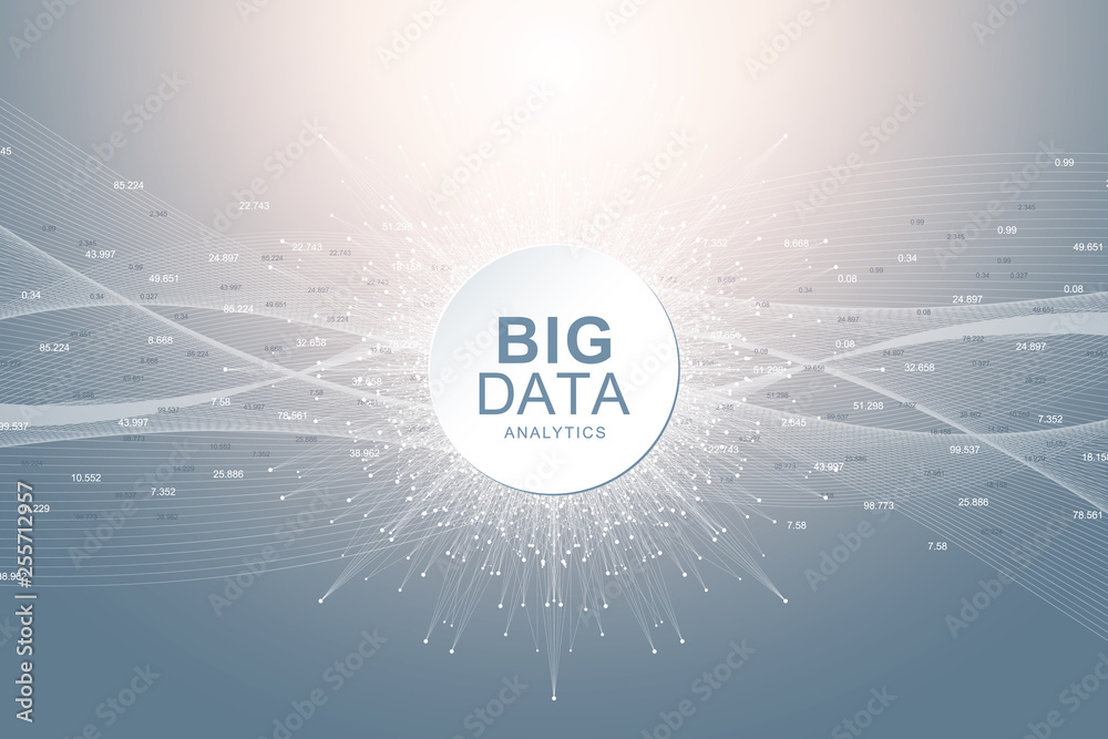 Fototapete Technology abstract background with connected line and dots. Big data visualization. Artificial Intelligence and Machine Learning Concept Background. Analytical networks. Vector illustration