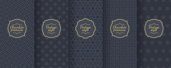 Set of dark vintage seamless backgrounds for luxury packaging design.