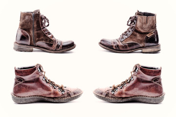 deux paires de vieilles bottines à lacets