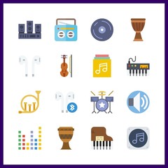 16 sound icon. Vector illustration sound set. sound bars and compact disc icons for sound works