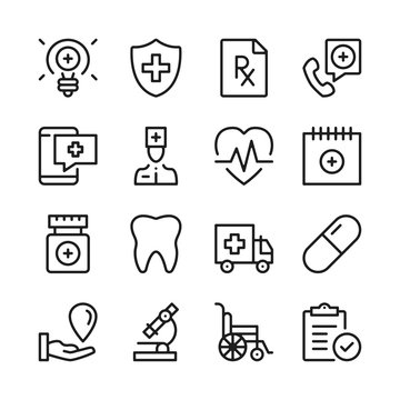 Medical assistance line icons set. Modern graphic design concepts, simple outline elements collection. Vector line icons