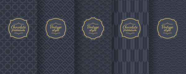 Fototapeta na wymiar Set of dark vintage seamless backgrounds for luxury packaging design.