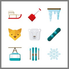 9 snow icon. Vector illustration snow set. snowboard and fox icons for snow works