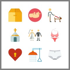 9 love icon. Vector illustration love set. panties and pink bikini icons for love works - 255714972