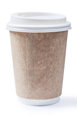 classic coffee papercup with white cap isolated