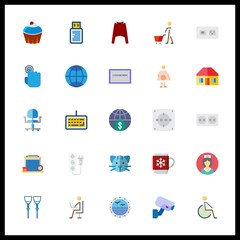 25 home icon. Vector illustration home set. security camera and woolen sweater icons for home works