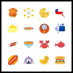 16 dinner icon. Vector illustration dinner set. chili and tent icons for dinner works
