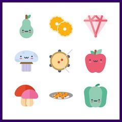 9 cut icon. Vector illustration cut set. chicken leg and bell pepper icons for cut works