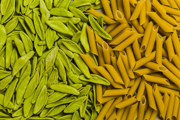 pasta on a gray background from the top view