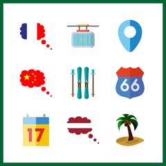 9 tourism icon. Vector illustration tourism set. seventeen and cable car icons for tourism works