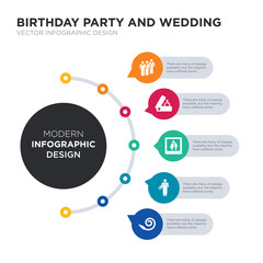 modern business infographic illustration design contains party horn, pastor, polaroid, proposal, queue simple vector icons. set of 5 isolated filled icons. editable sign and symbols
