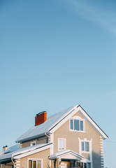 Parts of the facades of modern houses. Bright juicy colors in the construction of buildings.