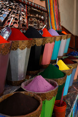 Typical Moroccan colourful spices and herbs as seen in the souks of the Medina of Marrakesh (Marrakesh, Morocco, Africa)