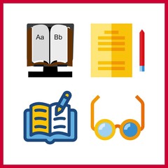 4 read icon. Vector illustration read set. open book and alphabet book icons for read works - 255718741